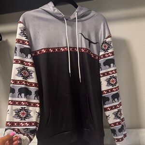 Western Gray and Black Patterned Hoodie